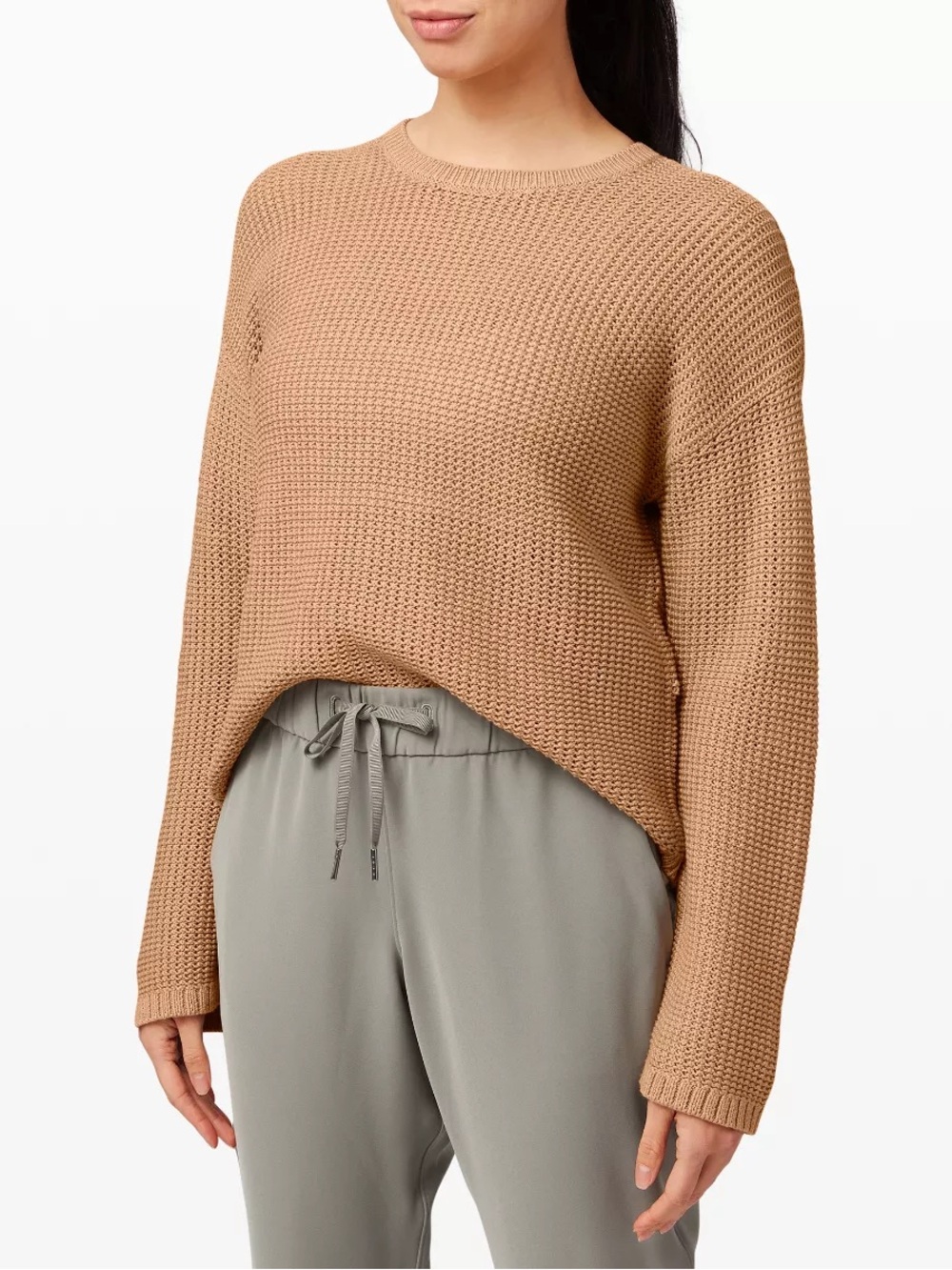 Lululemon Easy Embrace Long Sleeve Sweater 100% Cotton Beechwood Tan Medium/L